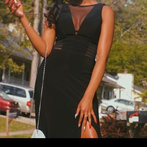 Long black Dress with side cut outs and slit